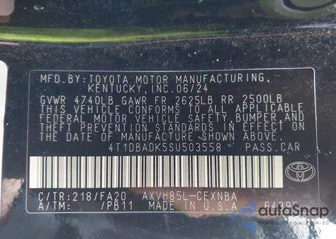 2025 Toyota Camry Le z USA, uszkodzony, nr VIN 4T1DBADK5SU503558